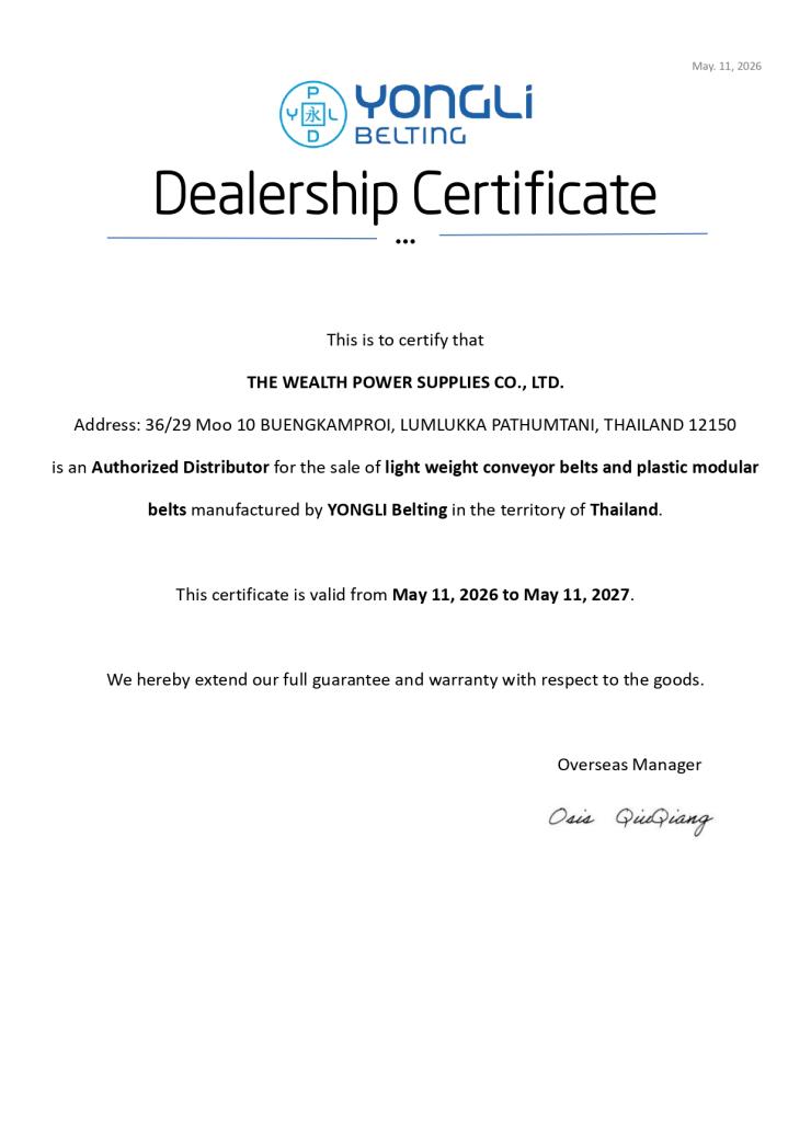 Dealership Certificate